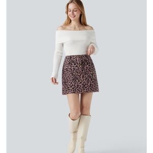 HALARA 2 in 1 Pink Leopard Print Button-Front Mini Skirt